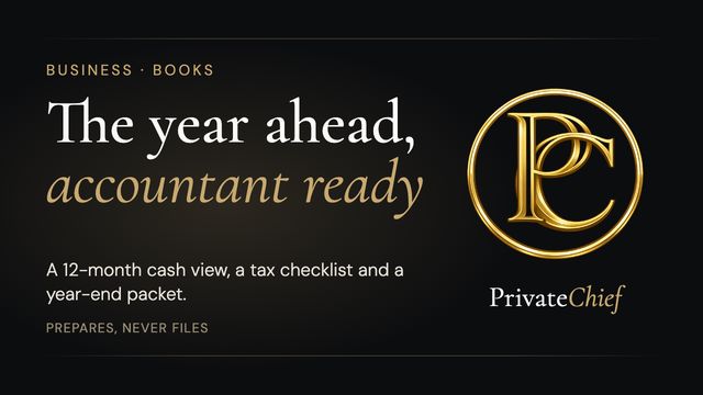 PrivateChief Business Books: 12-Month Cash Forecast, Tax Preparation Checklist and Year-End Packet